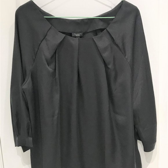 Talbots Women Black Pleated 3/4 Sleeve Blouse Tunic Size 16 - Picture 1 of 6